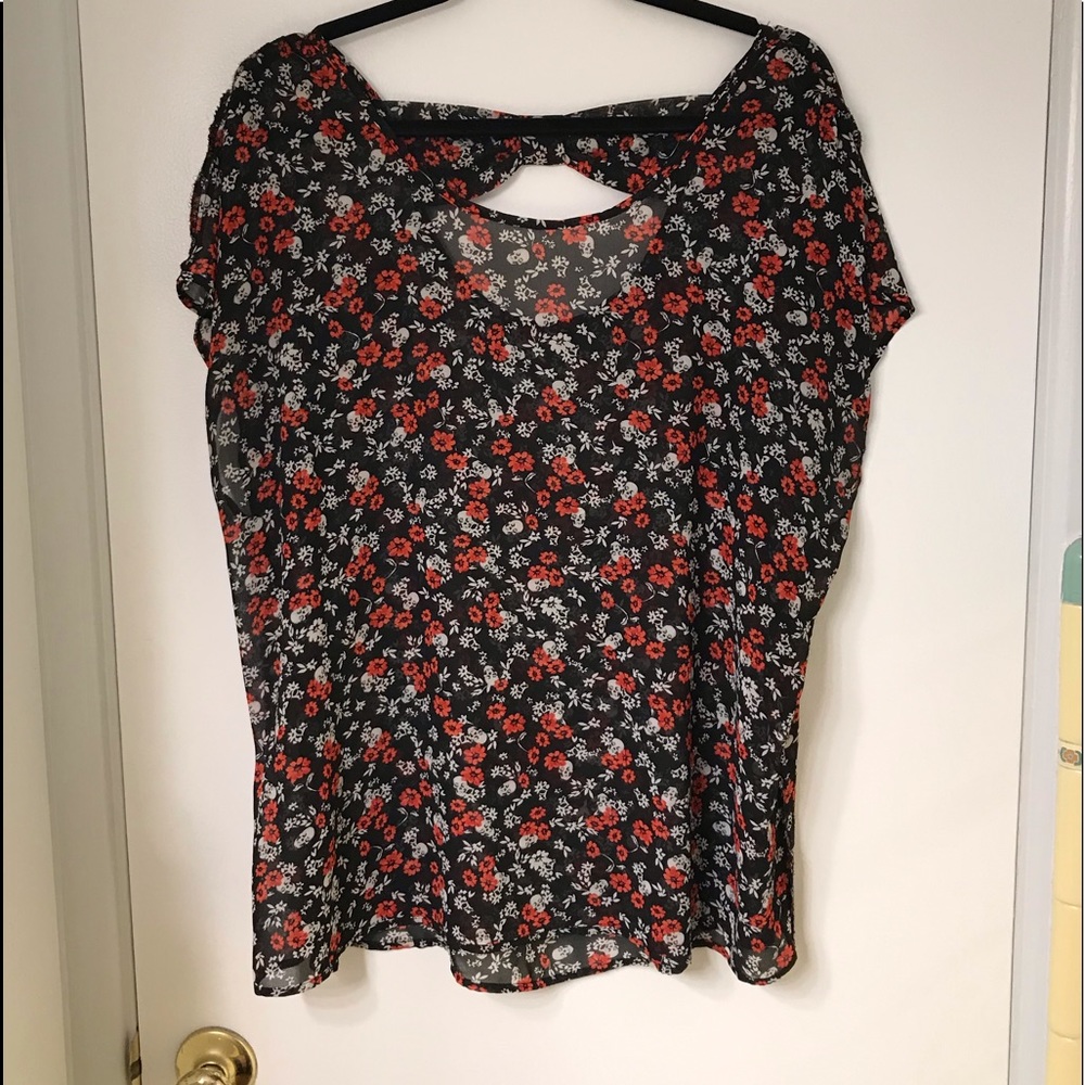 Torrid floral skull print semi sheer top Size 2